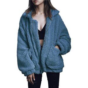 Women's Sherpa Fleece Faux Fur Trendy Jackets Blue